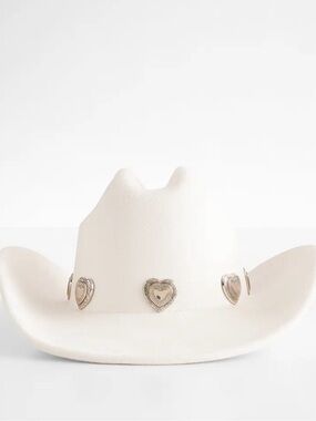 Buckle White Heart Concho Cowboy Hat with Silver Heart Conchos - Illuma NWT